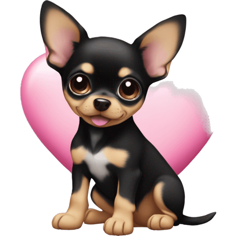 black & tan chihuahua puppy with a pink heart emoji