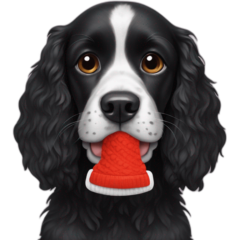 Black spaniel holding a sock emoji