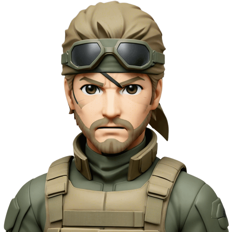 Cinematic Realistic Metal Gear Solid Snake Soldier Portrait, head tilted dramatically with an exaggeratedly amused expression, blending stealthy seriousness with a touch of unexpected humor. His rugged features, set against intricately detailed tactical gear in muted earth tones, are rendered with lifelike texture and dynamic lighting, high shine, dramatic yet whimsical, capturing the essence of a soldier whose epic covert skills are matched by a playful, irreverent spark. emoji