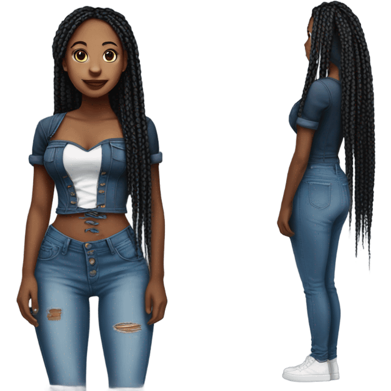 Black girl with box braids posing full body jeans corset top emoji