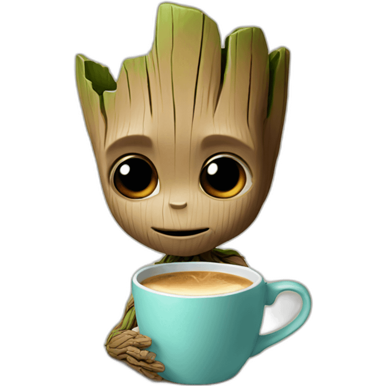 Baby groot drink coffee emoji