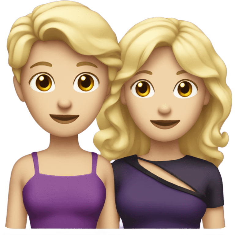 Blond hair and black hair with purple dress emoji