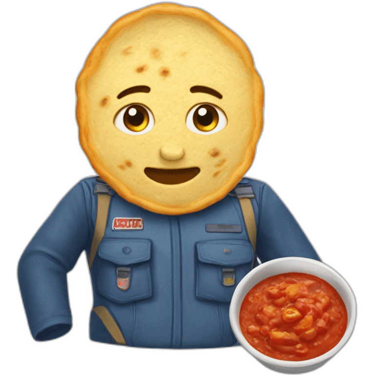 una pupusa con cortido y salsa emoji