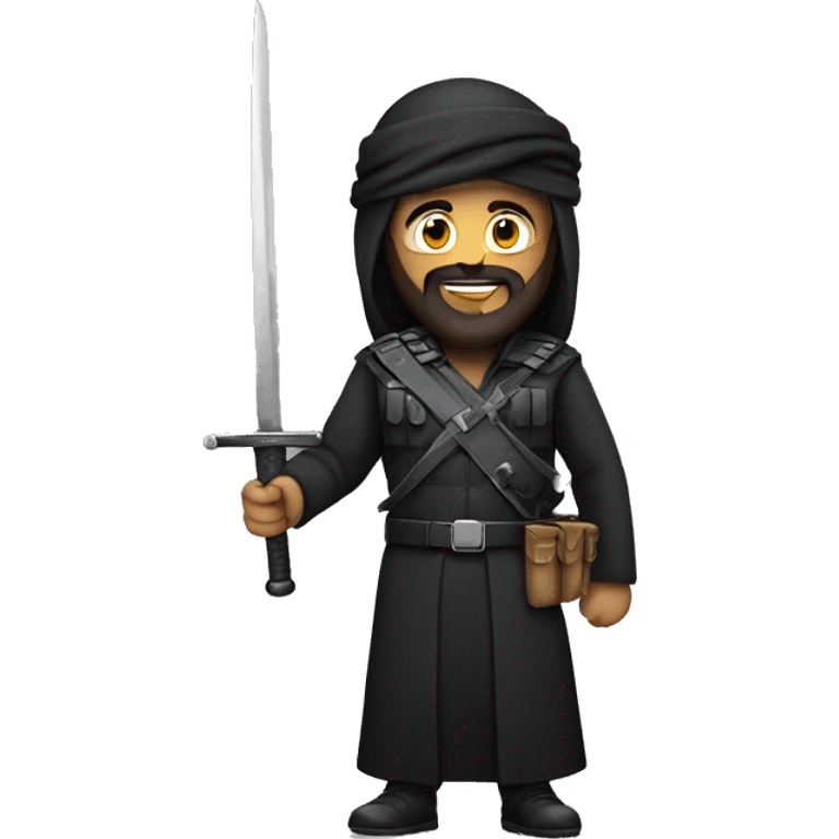 arab soldier wearing black outfit with big beard holding a sword emoji