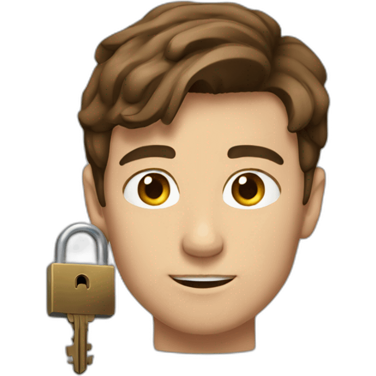 Classy young man brown-haired, struggling to fit a key into a lock. emoji