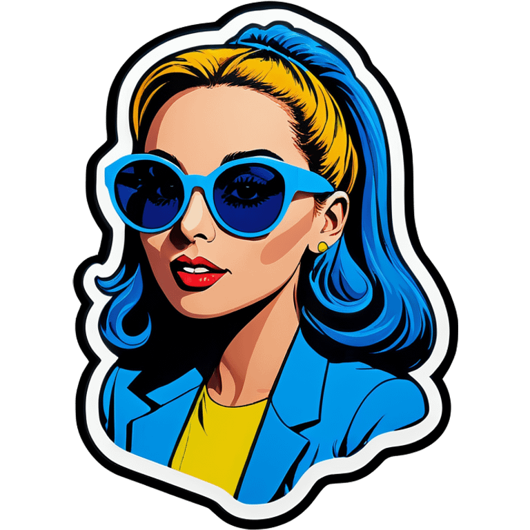 Pop art women with blue hear with sunglasses  emoji