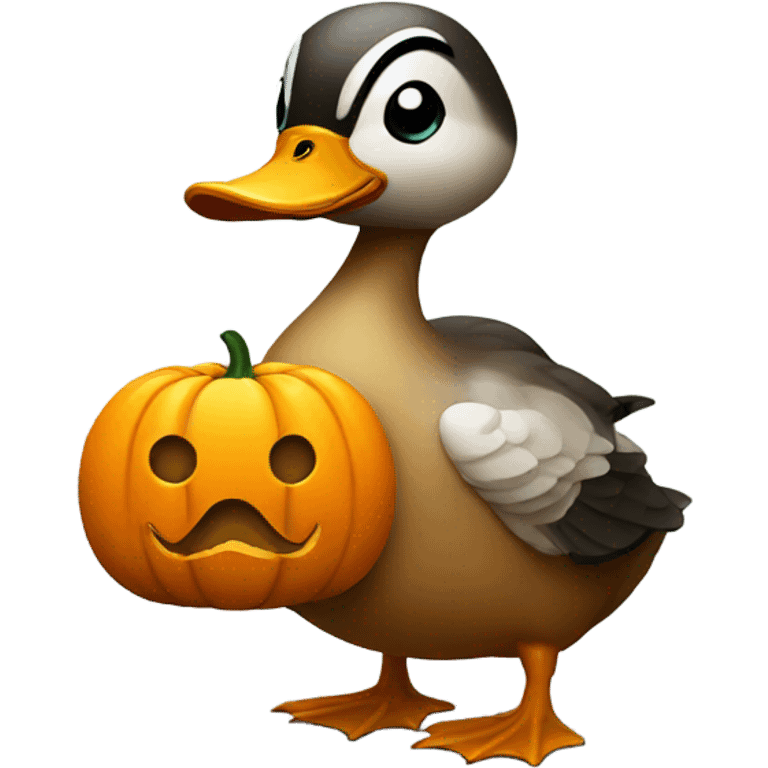 Duck holding pumpkin emoji