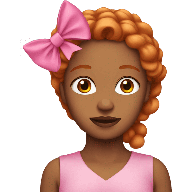 Brown woman with ginger hair in pink with a pink bow in hair  emoji