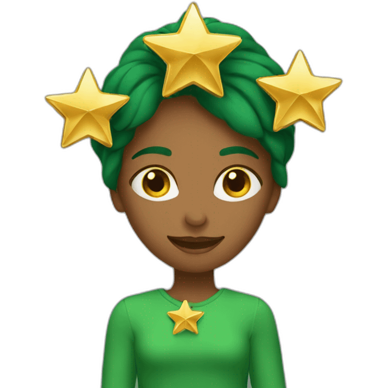 Green women holding three gold stars above head emoji