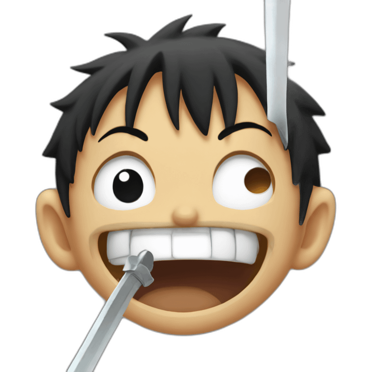 Luffy has a sword in his mouth emoji