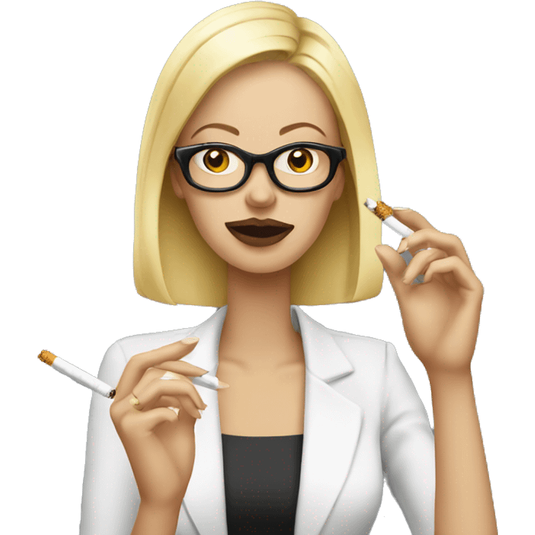 blonde woman with glasses  smoking a cigarette, cigarette in clear hands  emoji