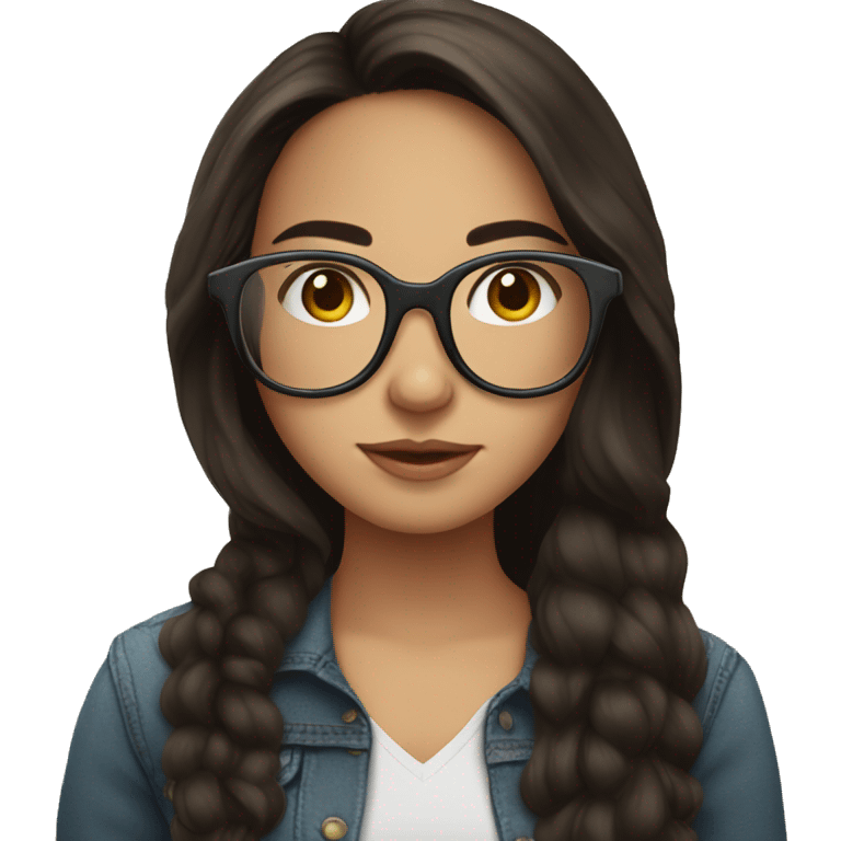  cute girl with long dark brown hair and clear rim glasses emoji