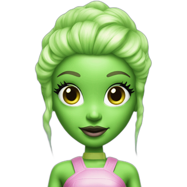 Green skinned Alien Barbie with pik hair emoji