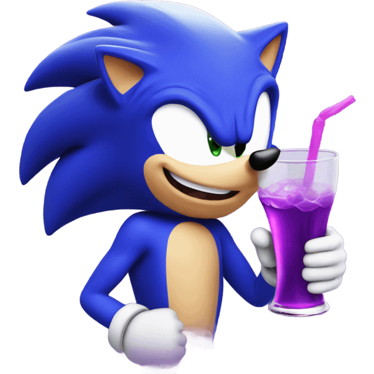 Sonic the hedgehog drinking purple bubbly drink emoji