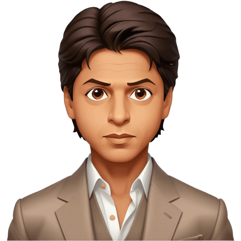 Cinematic Realistic portrait of Shah Rukh Khan, portrayed as a charismatic film star with expressive features and stylish contemporary attire, rendered in rich, dynamic lighting that captures his magnetic presence emoji