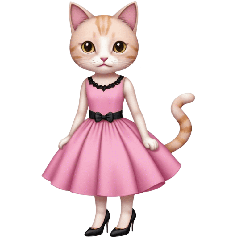 Cat wearing a pink dress with black heels  emoji