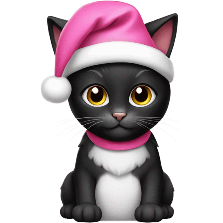 Black kitten with pink Santa hat emoji