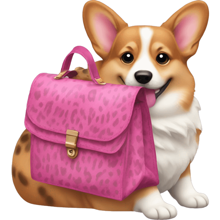 Corgi with pink and cheetah print bag emoji