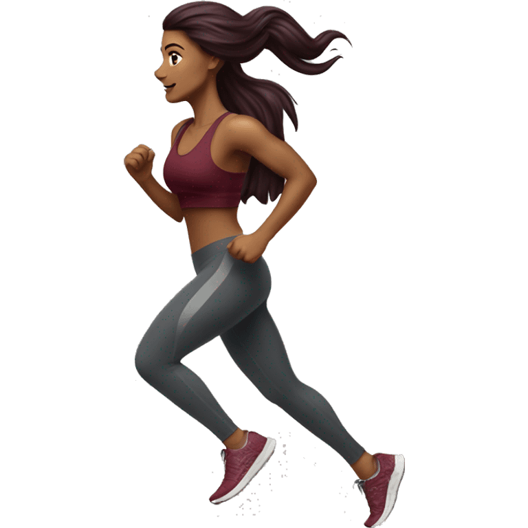 Beautiful tattooed  burgundy long haired woman jogging emoji