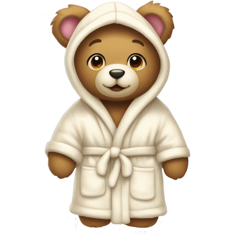 teddy bear that’s wearing a cream bunny dressing gown with the hood up emoji