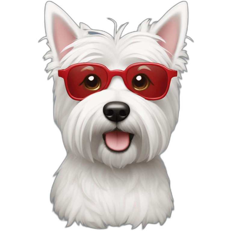 Hombre pelo de punta y gafas rojas con un perro westie emoji