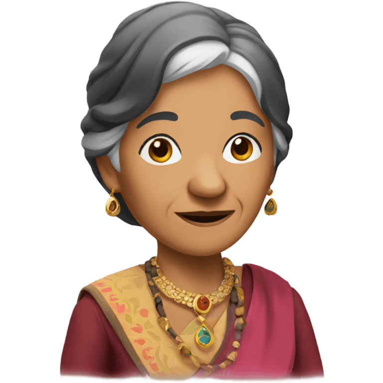 old lady walking wearing Indian outfit black hair emoji