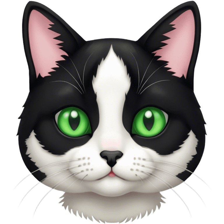 Short tuxedo cat green eyed emoji