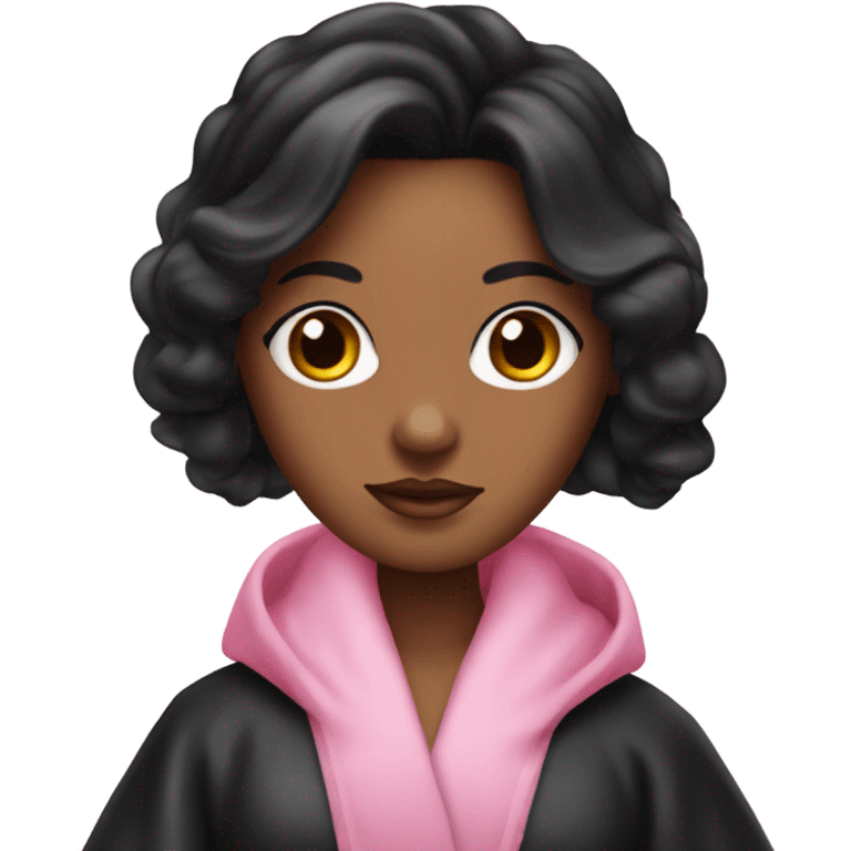 Mixed raced woman with long black hair wearing a silk pink Victoria’s Secret robe emoji