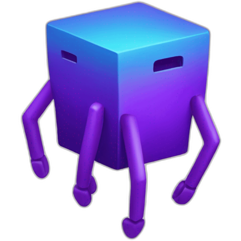 purple gradient cube with 2 long hands and 2 long legs with a hat emoji