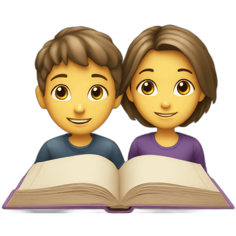 boy and girl of seven years old with an English textbook emoji