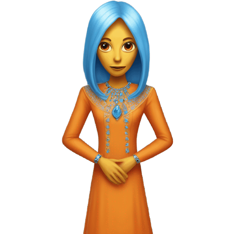 a orange alien woman full body in blue Romanov dress emoji