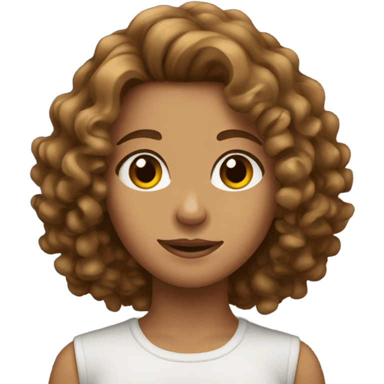 Girl with brown curly hair but tan emoji