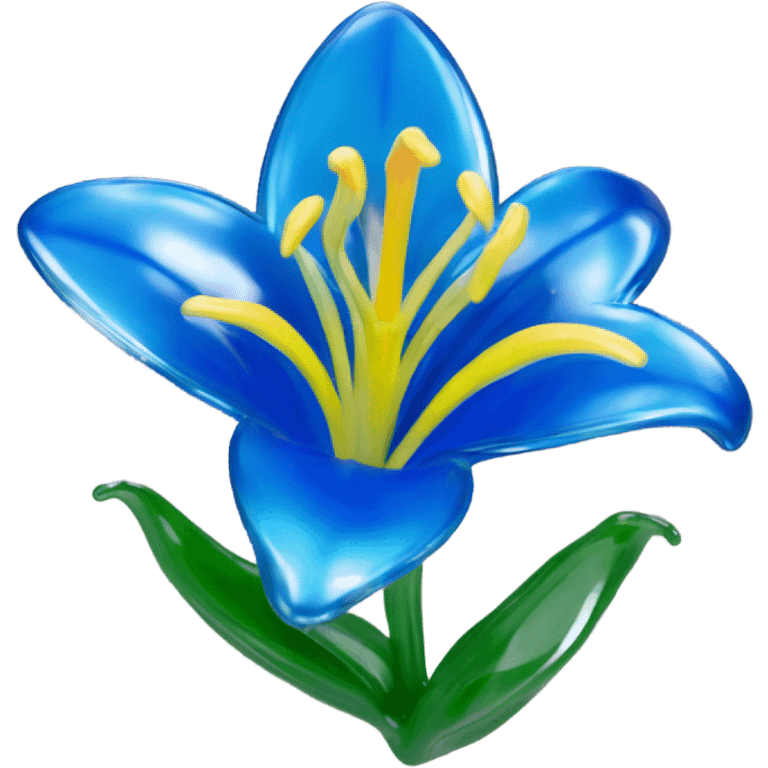 A shiny lily flower made in glass matieral, blue emoji