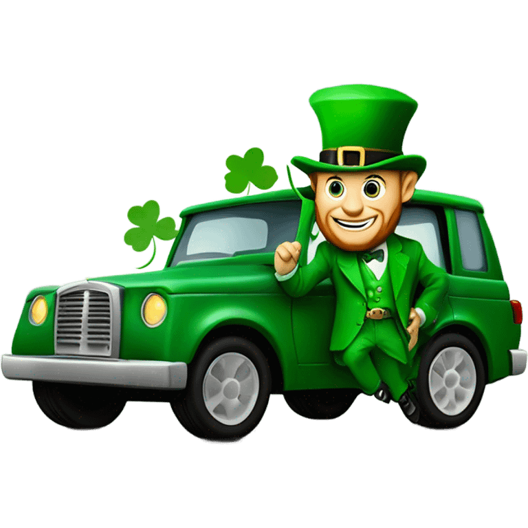 Leprechaun driving A suv Limo add a shamrock emoji