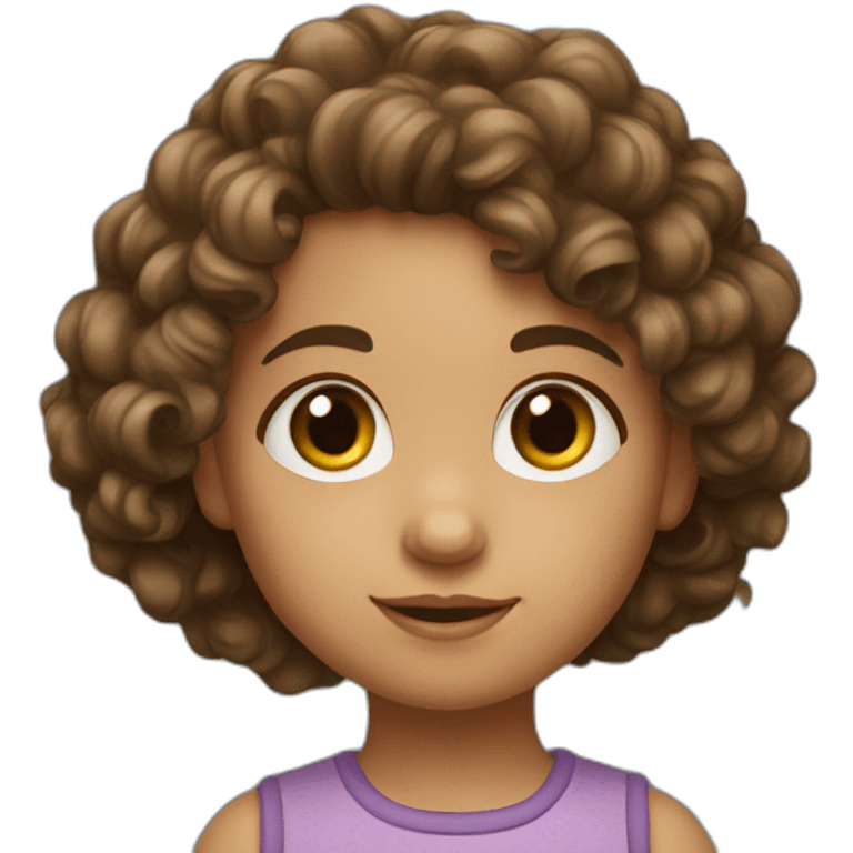 Little girl with curle Brown hair with stick emoji