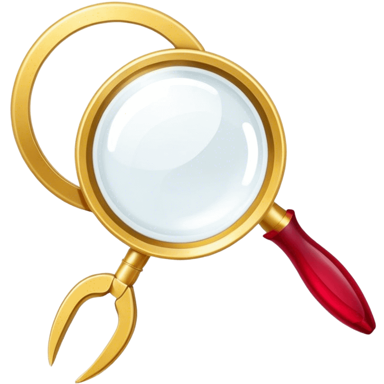 Jewelry art icon. A ring with a golden ruby through magnifying glass and pliers. Minimalistic style, clean lines, transparent background. emoji