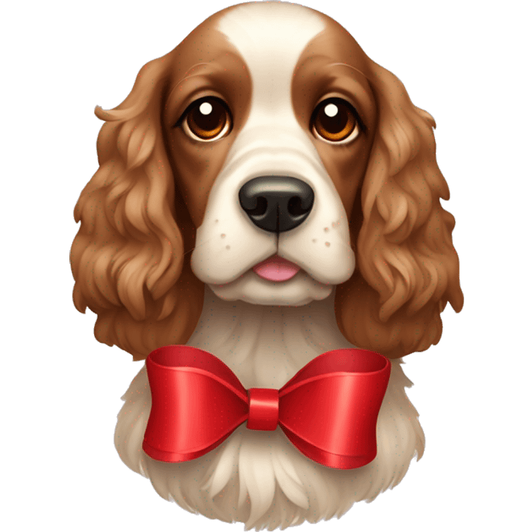 Cocker Spaniel with a red ribbon emoji