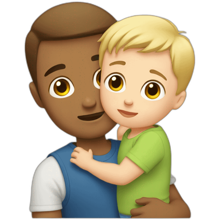 Brown  short hair guy hold short blonde baby boy emoji