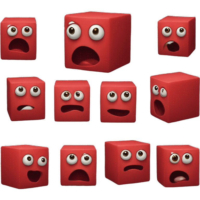 red cube with eyes, and mouth emoji