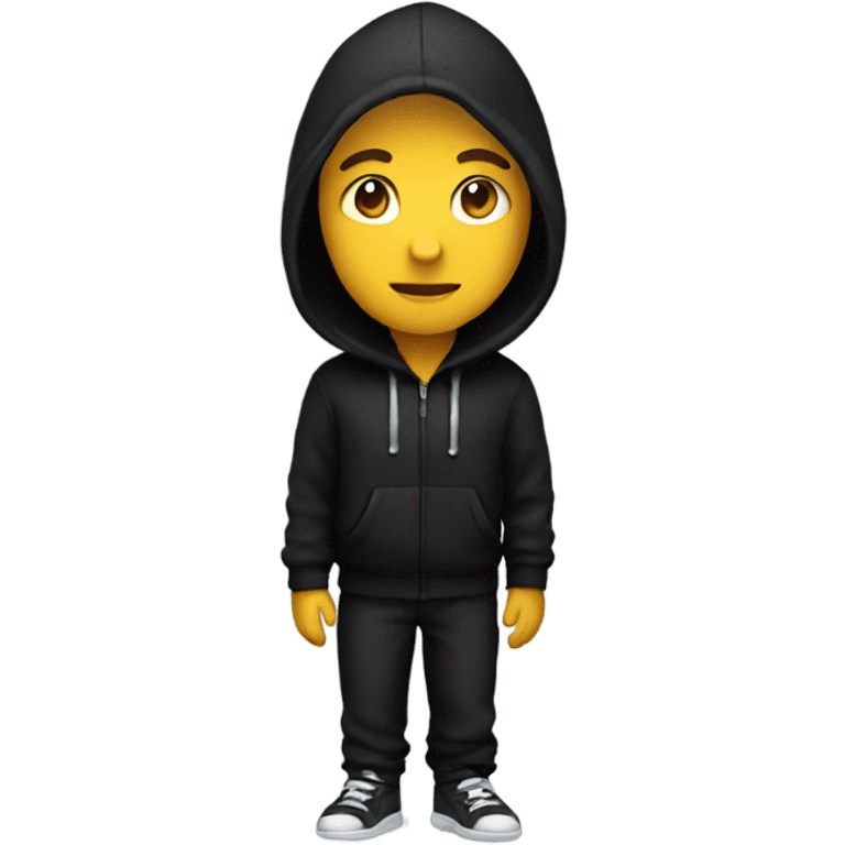 A person wearing a black hoodie and a black pants emoji