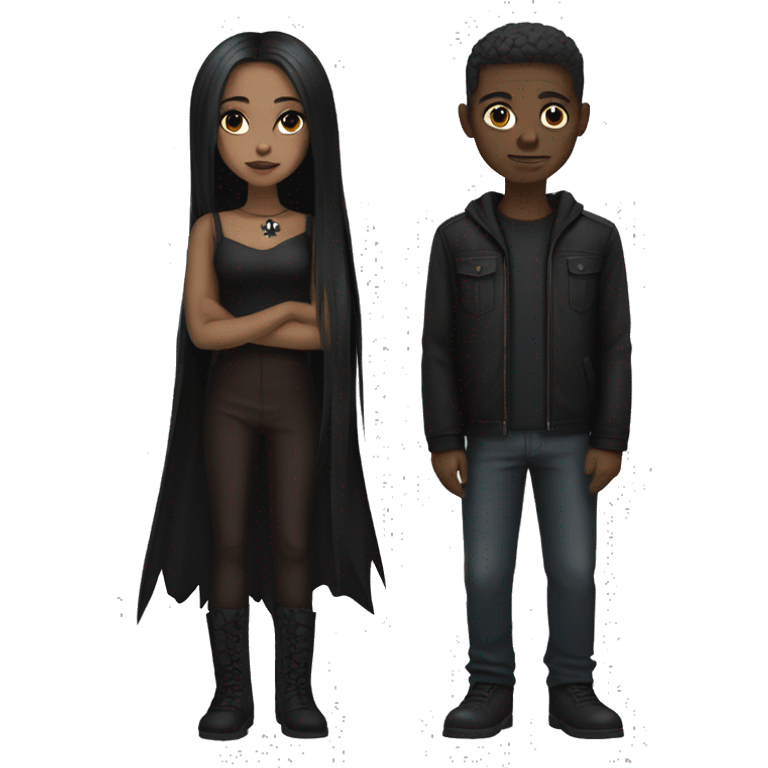 Brown skin goth girl and white guy with brown hair emoji