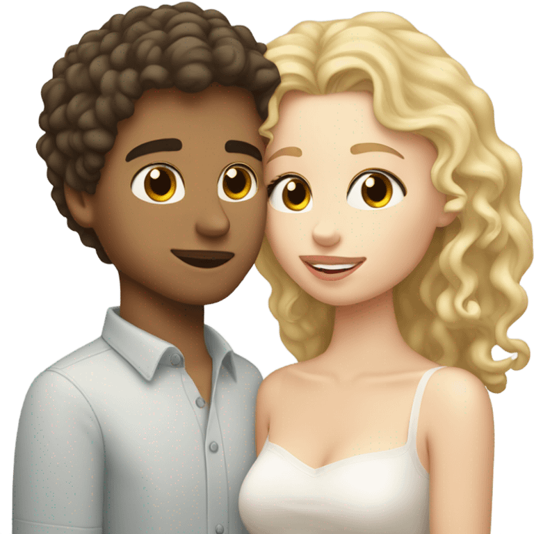 brunette shorter white girl kissing white curly blond hair taller boy emoji