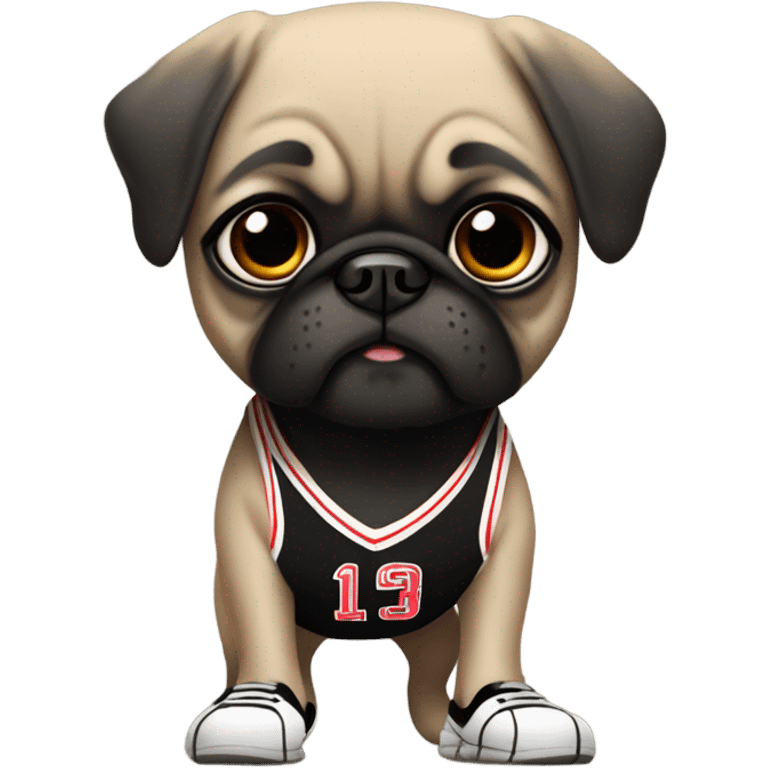 Black pug in a basketball uniform emoji