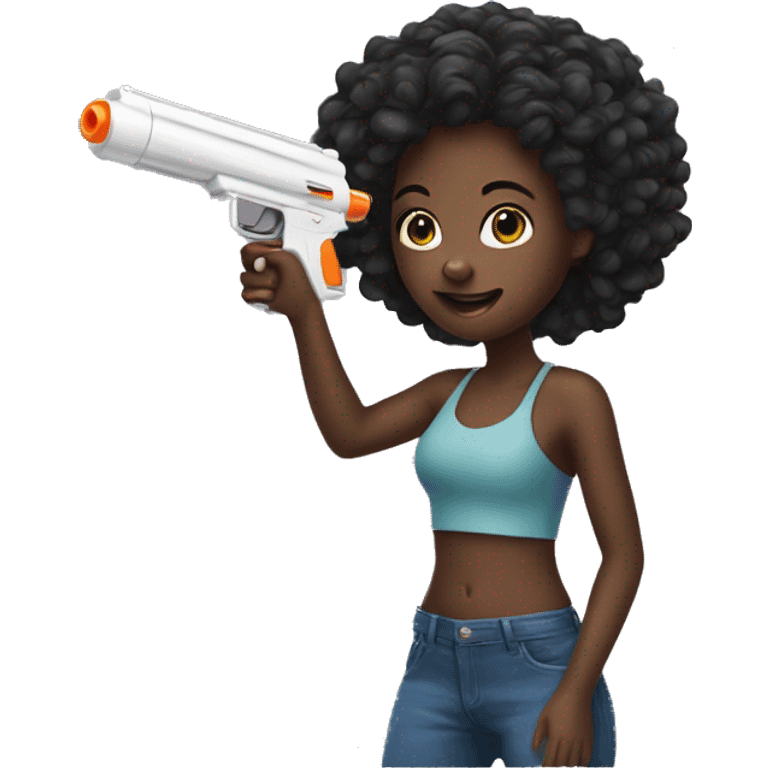 Black girl holding up a squirt gun emoji