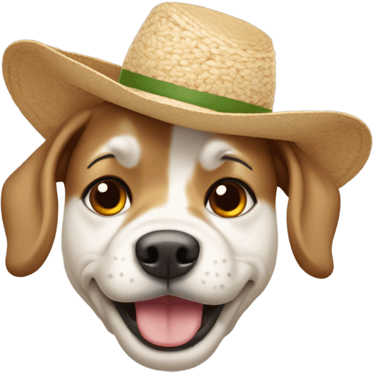 Dog with rice farmer hat with surprised expression emoji