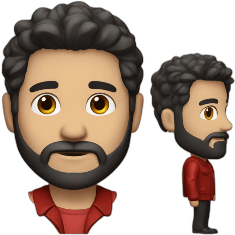 hombre blanco con barba de 3 días, camisa roja y chaqueta de cuero negra emoji