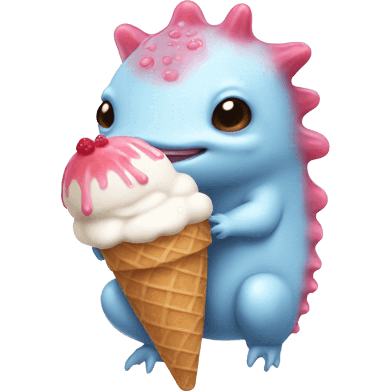 An axolotl looking cute with an ice cream  emoji