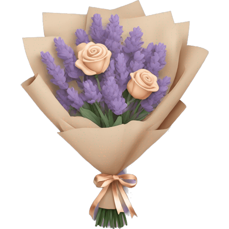 lavender bouquet with a rose gold ribbon and beige paper  emoji