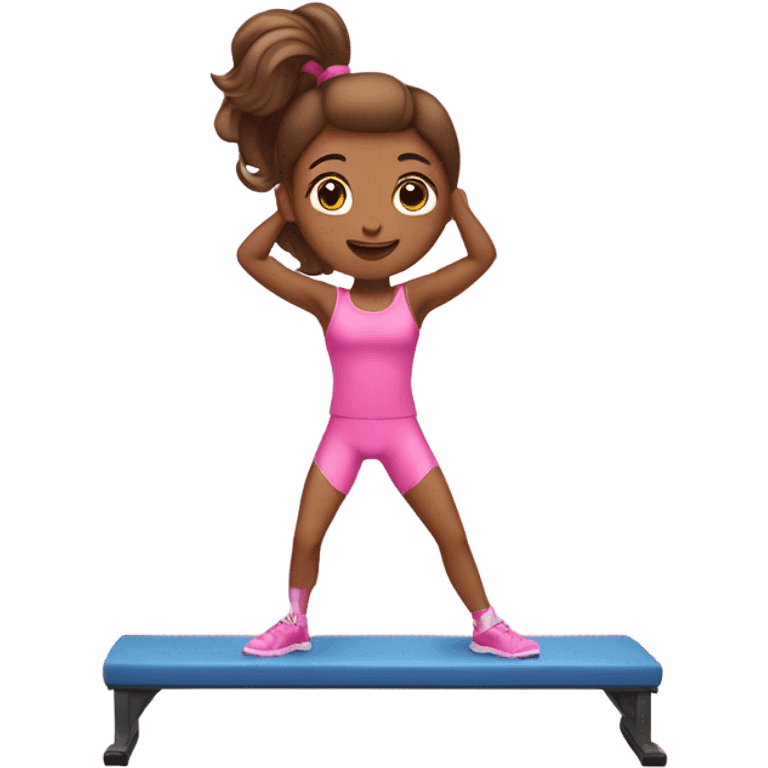 girl with a blowout doing pilates in a cute pink gym set  emoji