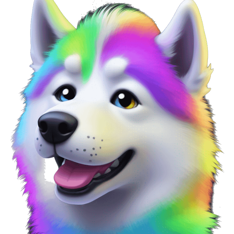 neon rainbow husky cute emoji